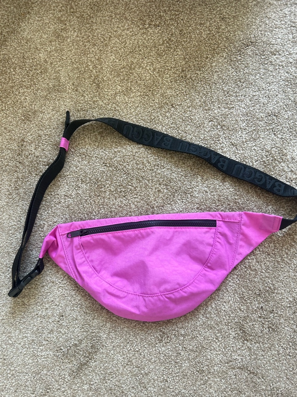 BAGGU Pink Fanny Pack/cross body bag with branded strap, used once